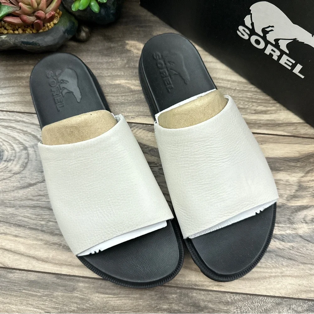 NIB Sorel Roaming Decon Leather Slide Sandal Sea Salt - Picture 2 of 12